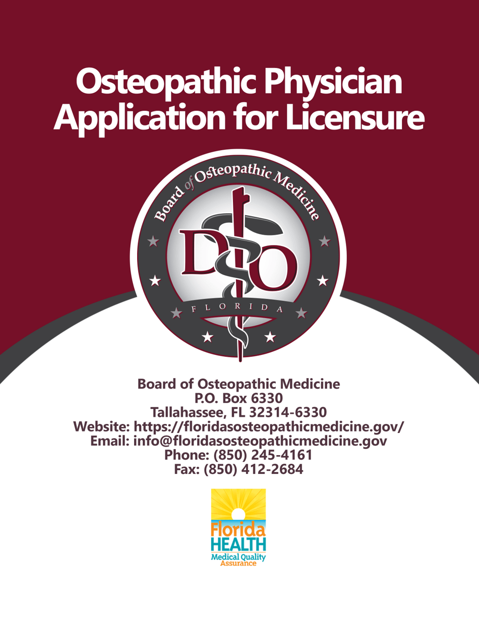 Form DH-MQA1029 Osteopathic Physician Application for Licensure - Florida, Page 1