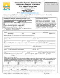Form DH-MQA1249 Osteopathic Physician Application for Temporary Certificate for Practice in an Area of Critical Need - Florida, Page 4
