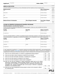 Form PTL Application for a Postgraduate Training License - California, Page 2