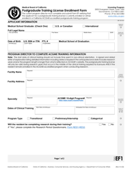 Form EF Postgraduate Training License Enrollment Form - California