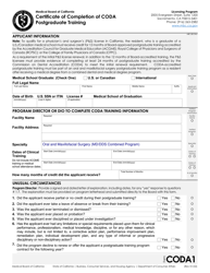 Form CODA Certificate of Completion of Coda Postgraduate Training - California