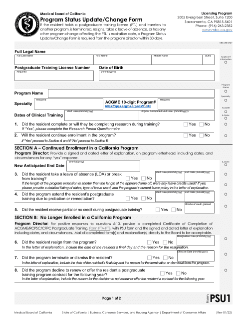 Form PSU  Printable Pdf