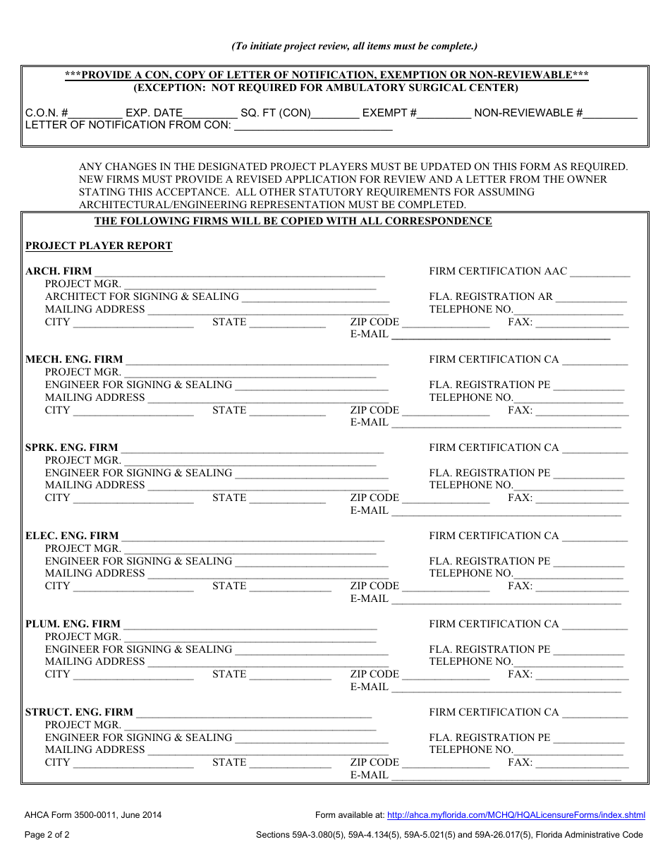 AHCA Form 3500-0011 Application for Plan Review - Florida, Page 2