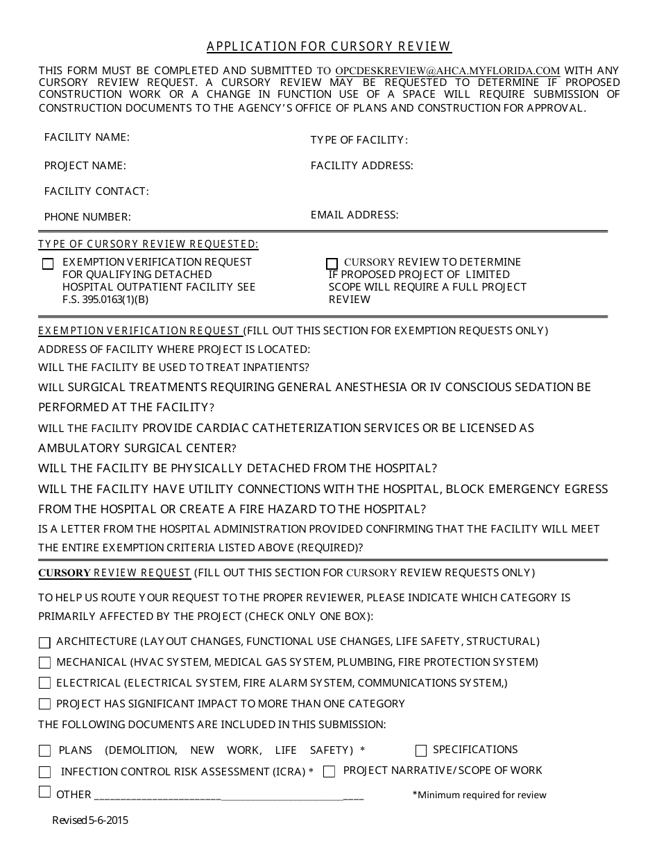 Application for Cursory Review - Florida, Page 1