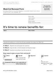 Document preview: Form MC210 RV Medi-Cal Annual Redetermination - California