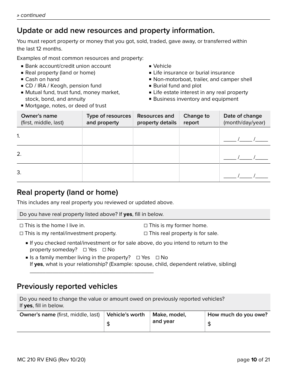 Form MC210 RV Download Fillable PDF or Fill Online MediCal Annual