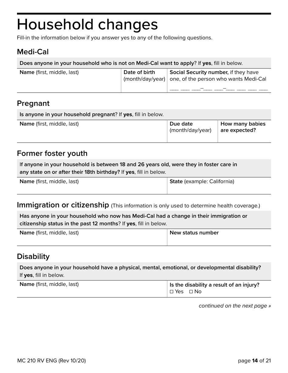 Form MC210 RV Download Fillable PDF or Fill Online MediCal Annual