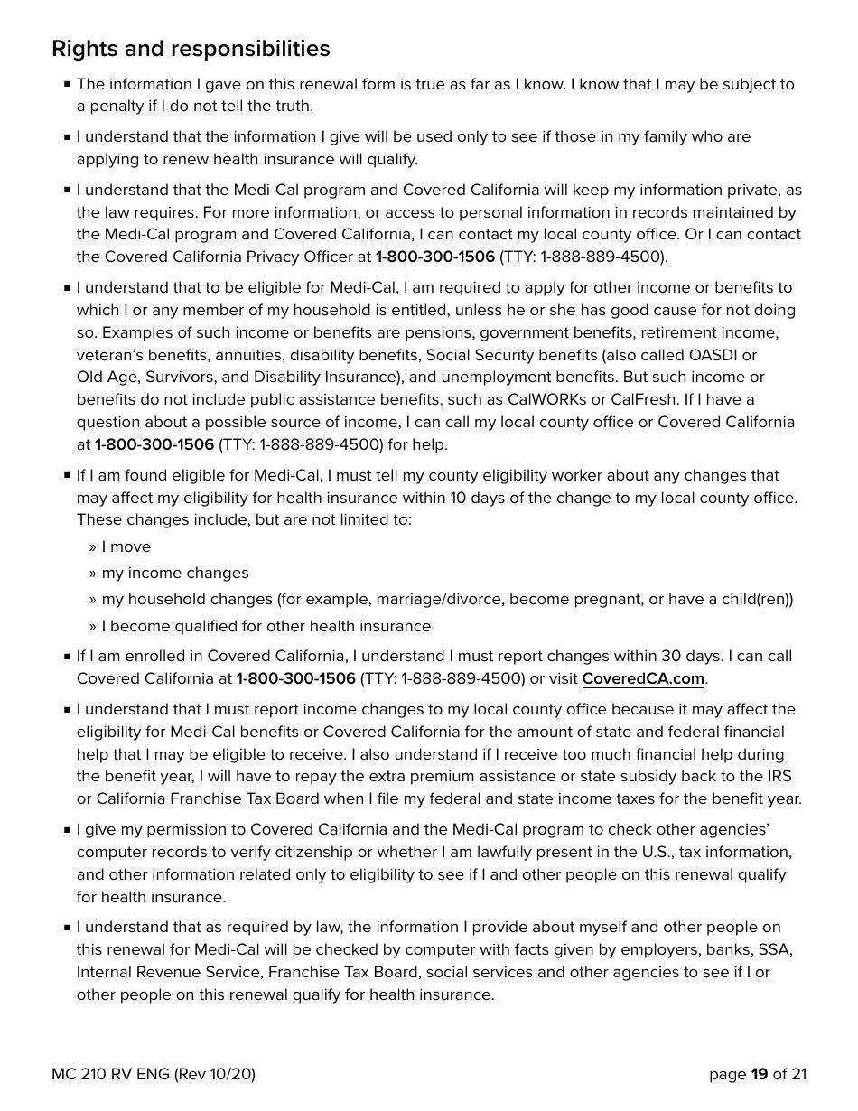 Form MC210 RV Medi-Cal Annual Redetermination - California, Page 19