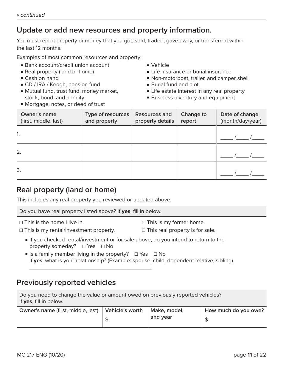 Form MC217 Medi-Cal Renewal Form - California, Page 11
