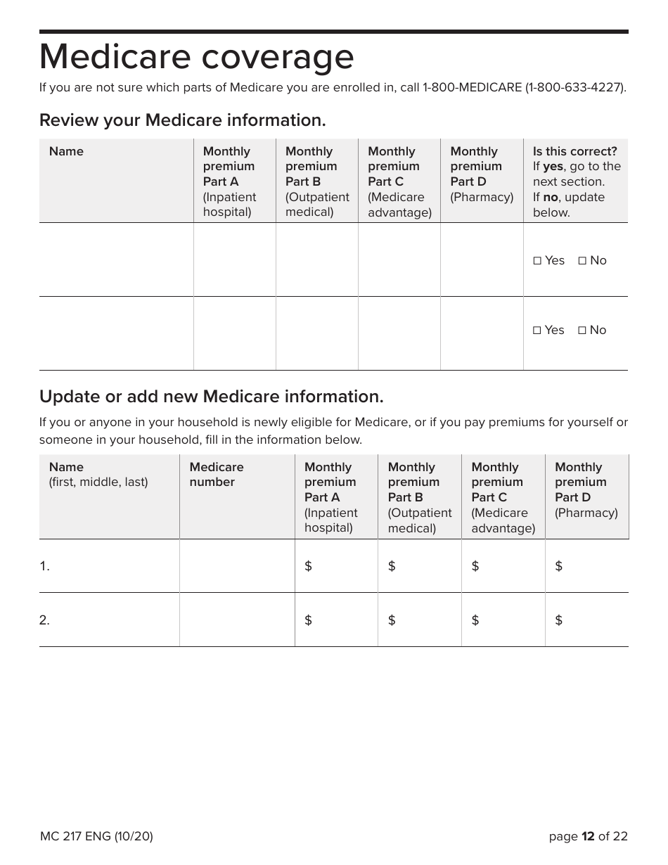 Form MC217 Medi-Cal Renewal Form - California, Page 12