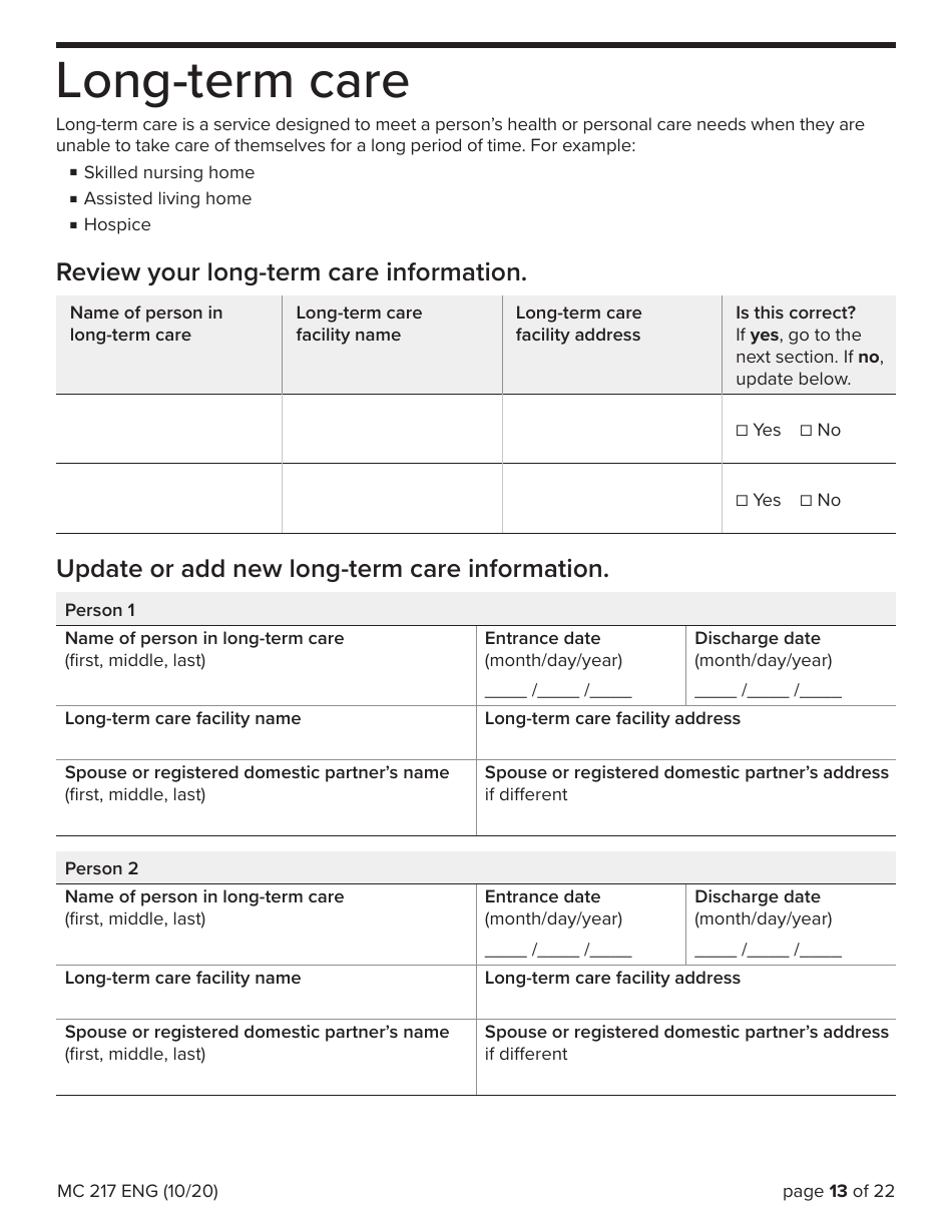 Form MC217 Medi-Cal Renewal Form - California, Page 13