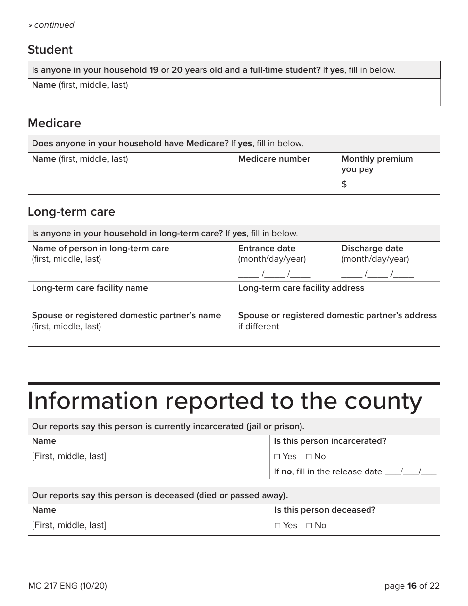 Form MC217 Medi-Cal Renewal Form - California, Page 16