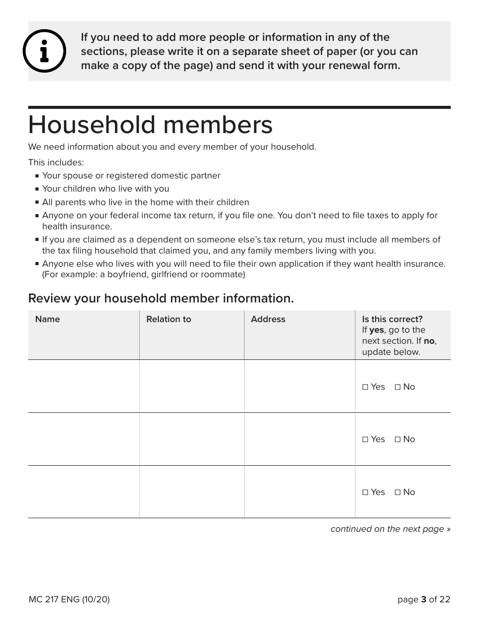 Form MC217 Medi-Cal Renewal Form - California, Page 3