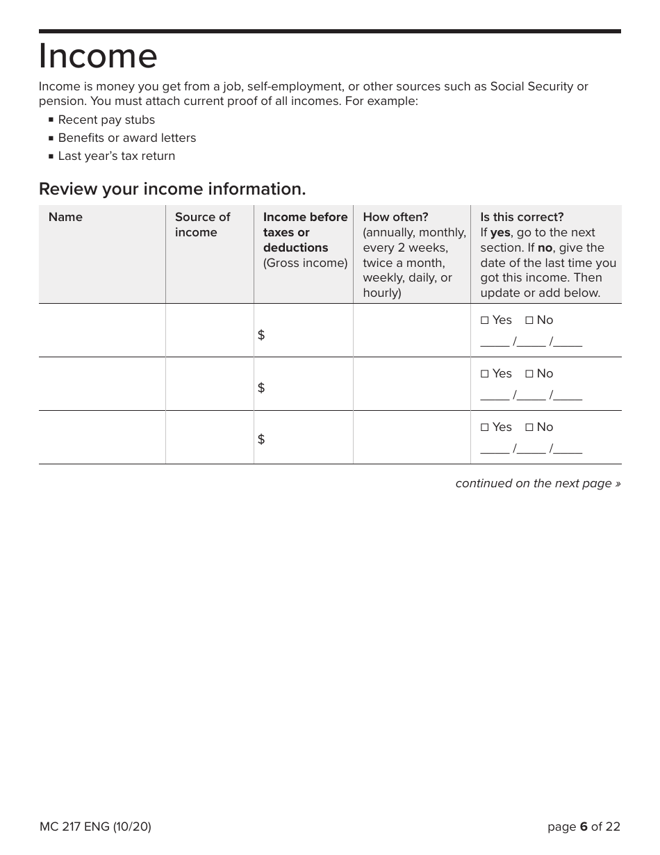 Form MC217 Medi-Cal Renewal Form - California, Page 6