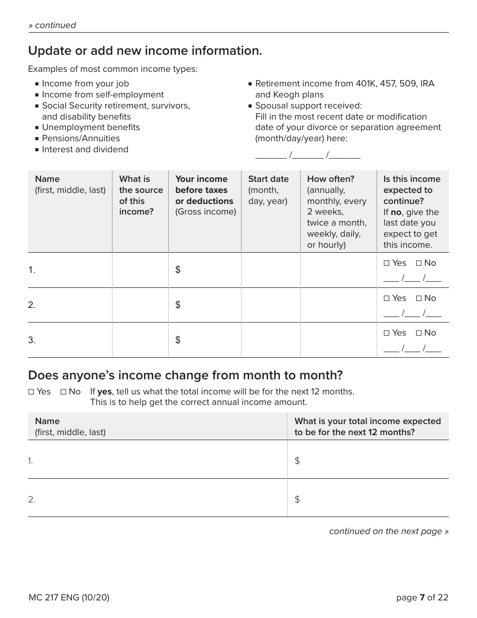 Form MC217 Medi-Cal Renewal Form - California, Page 7