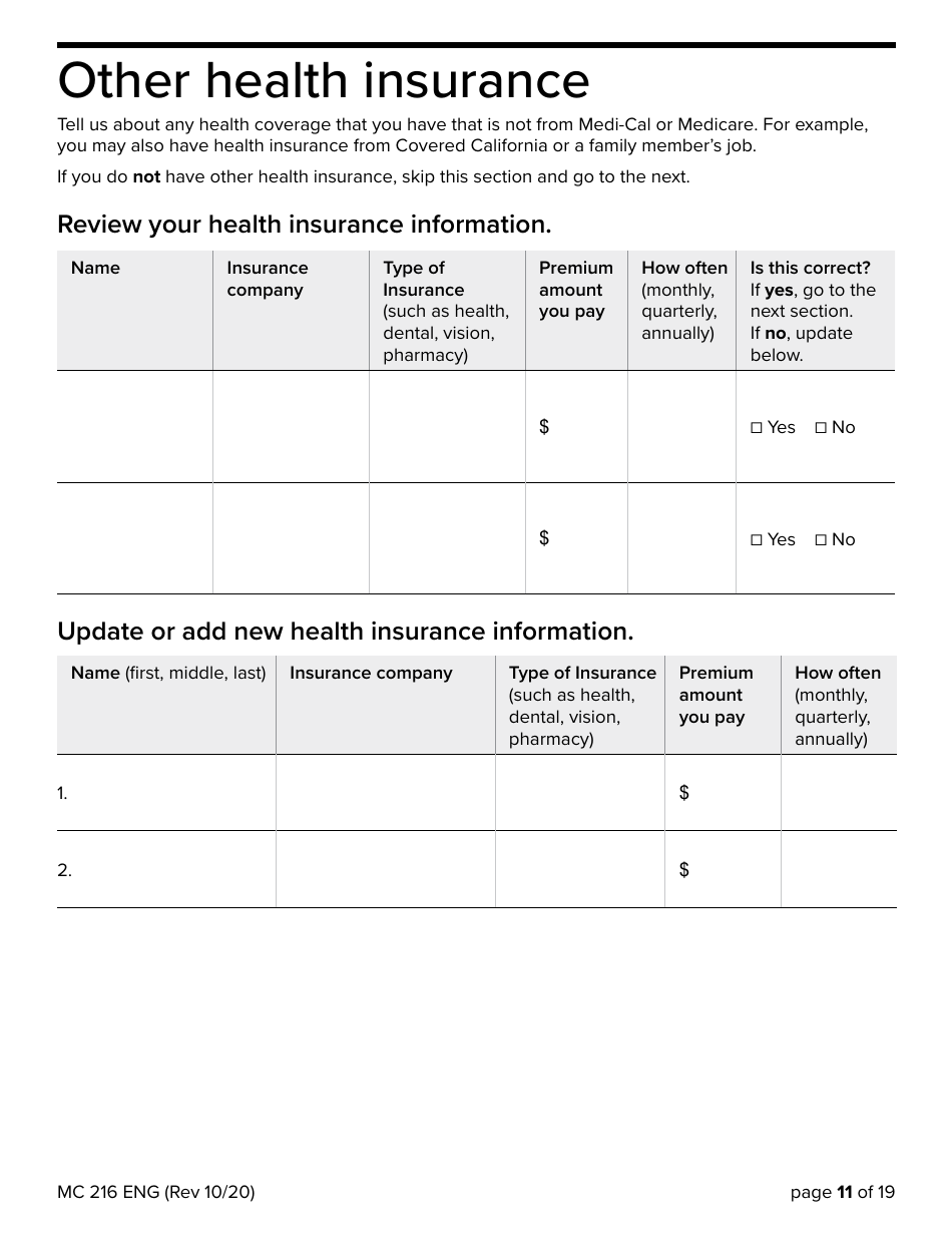 Form MC216 Medi-Cal Renewal Form - California, Page 11