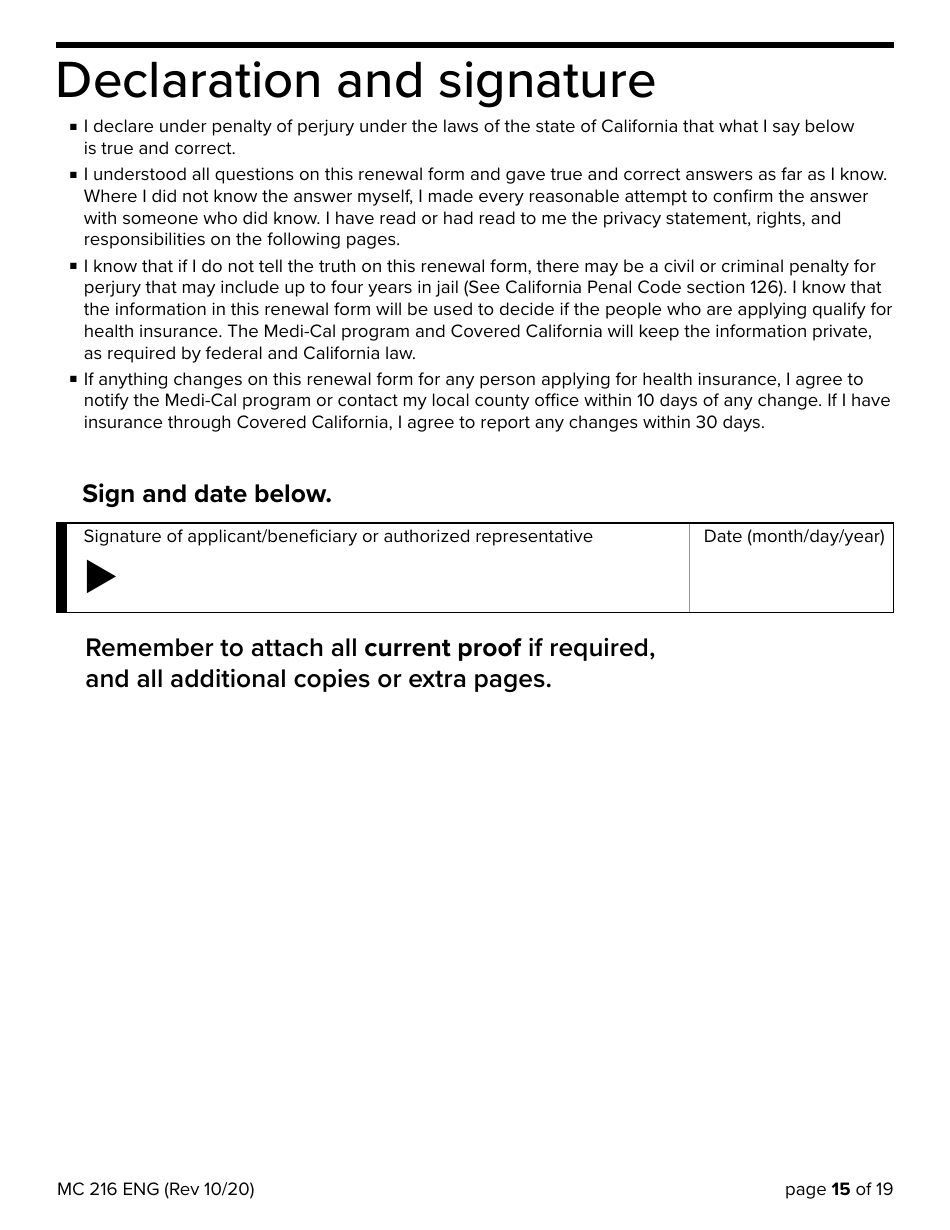 Form MC216 Medi-Cal Renewal Form - California, Page 15