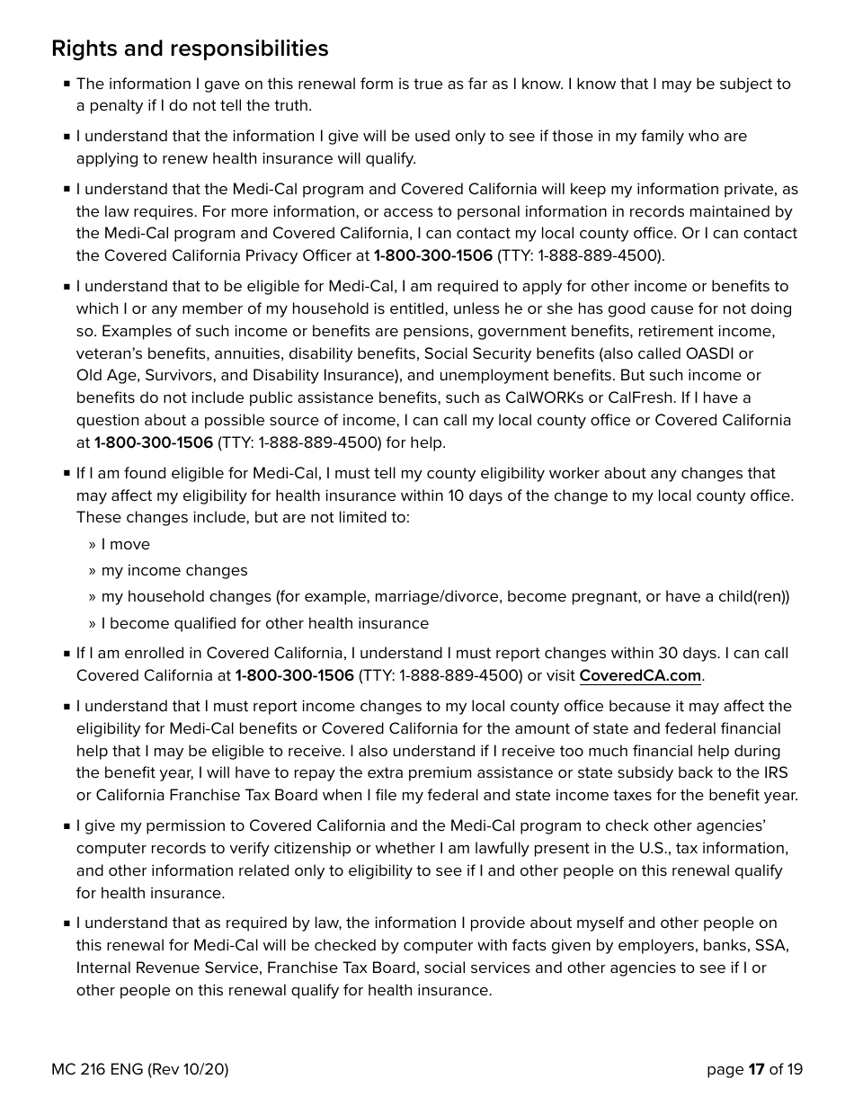 Form MC216 Medi-Cal Renewal Form - California, Page 17