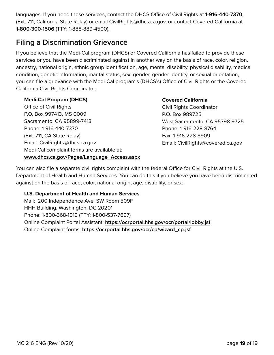 Form MC216 Medi-Cal Renewal Form - California, Page 19