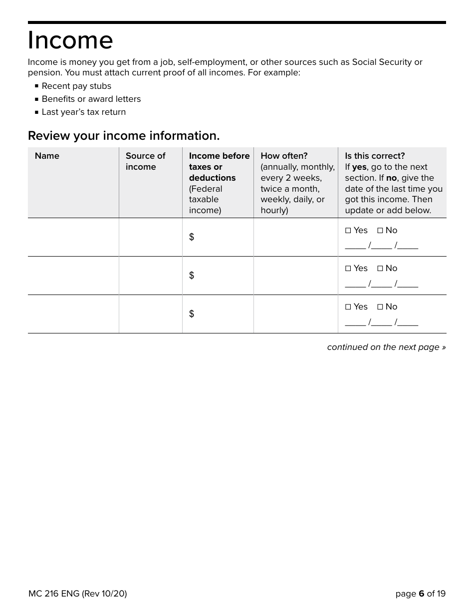 Form MC216 Medi-Cal Renewal Form - California, Page 6