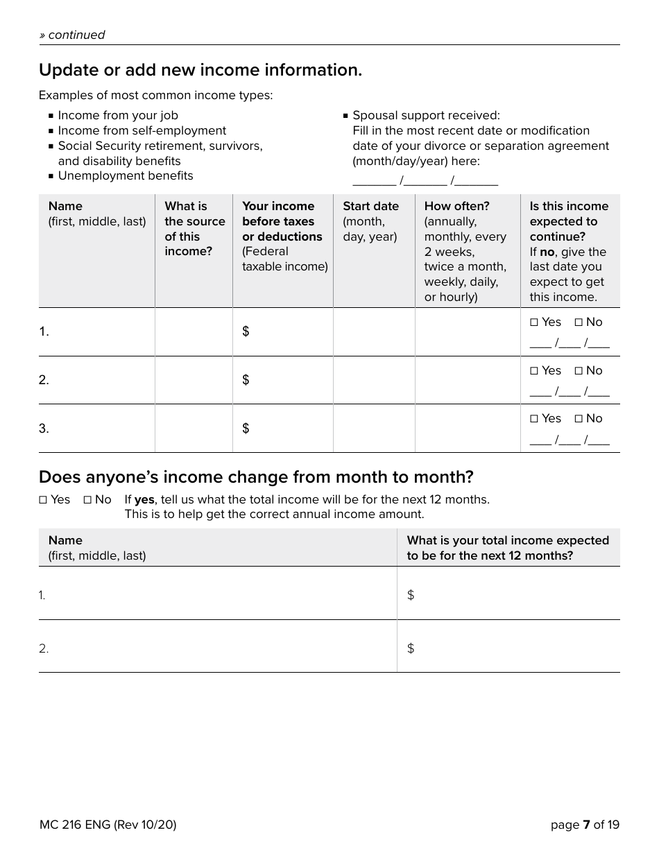 Form MC216 Medi-Cal Renewal Form - California, Page 7