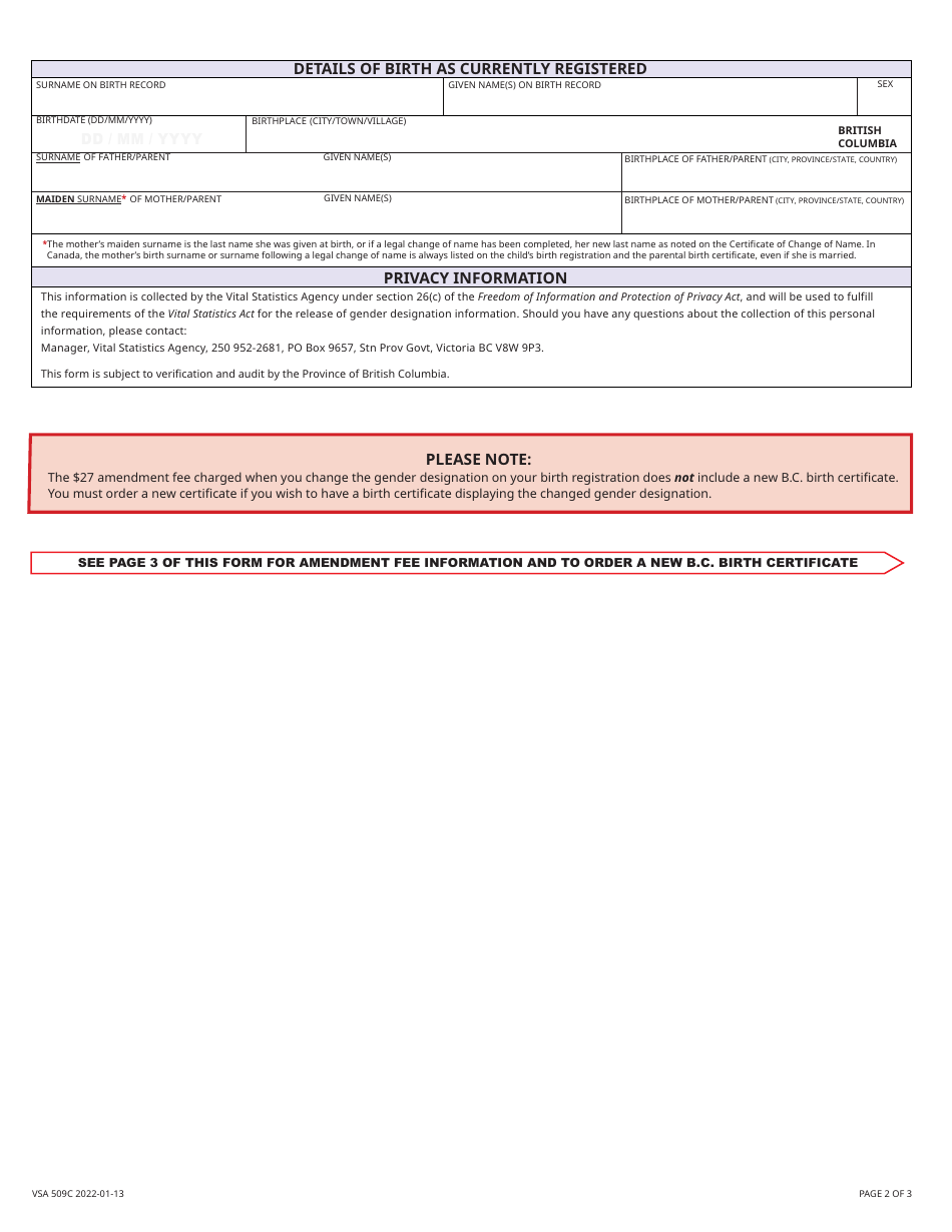 Form VSA509C Application for Change of Gender Designation (Minors Aged Under 12 Years) - Changing B.c. Birth Certificate / Registration - British Columbia, Canada, Page 4