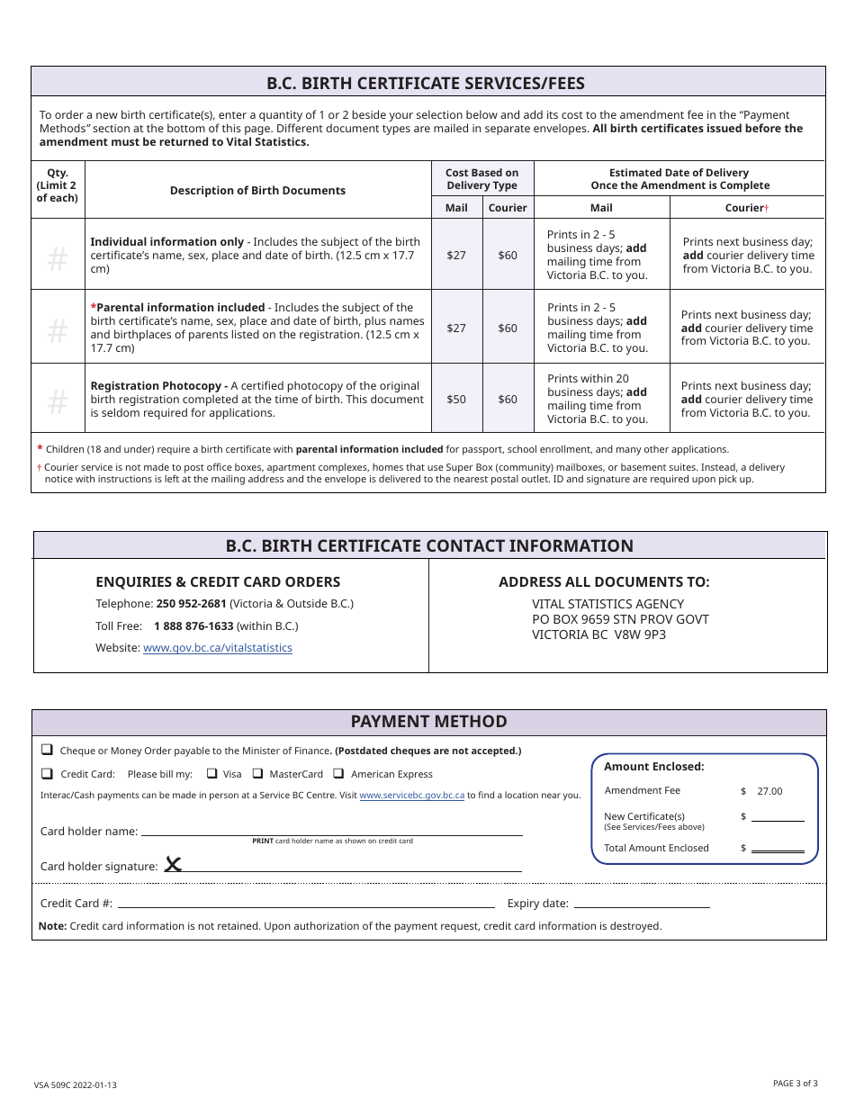 Form VSA509C Application for Change of Gender Designation (Minors Aged Under 12 Years) - Changing B.c. Birth Certificate / Registration - British Columbia, Canada, Page 5