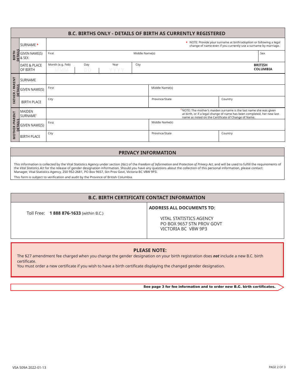 Form VSA509A Application for Change of Gender Designation (Adults and Minors Aged 12 Years and Older) - Changing B.c. Birth Certificate / Registration - British Columbia, Canada, Page 4