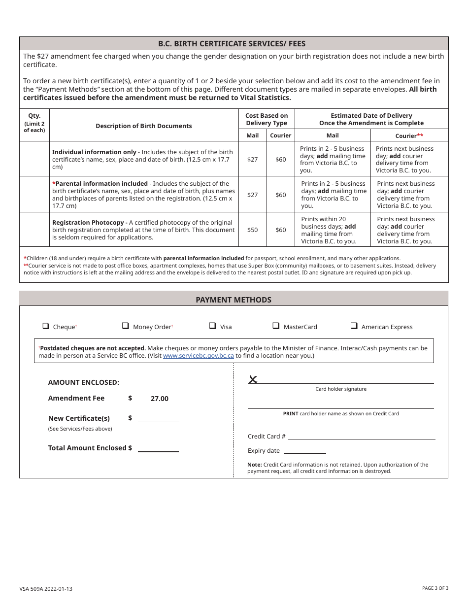 Form VSA509A Application for Change of Gender Designation (Adults and Minors Aged 12 Years and Older) - Changing B.c. Birth Certificate / Registration - British Columbia, Canada, Page 5