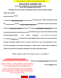 Document preview: Affidavit of Loss, Theft or Destruction of State Liquor License - Illinois