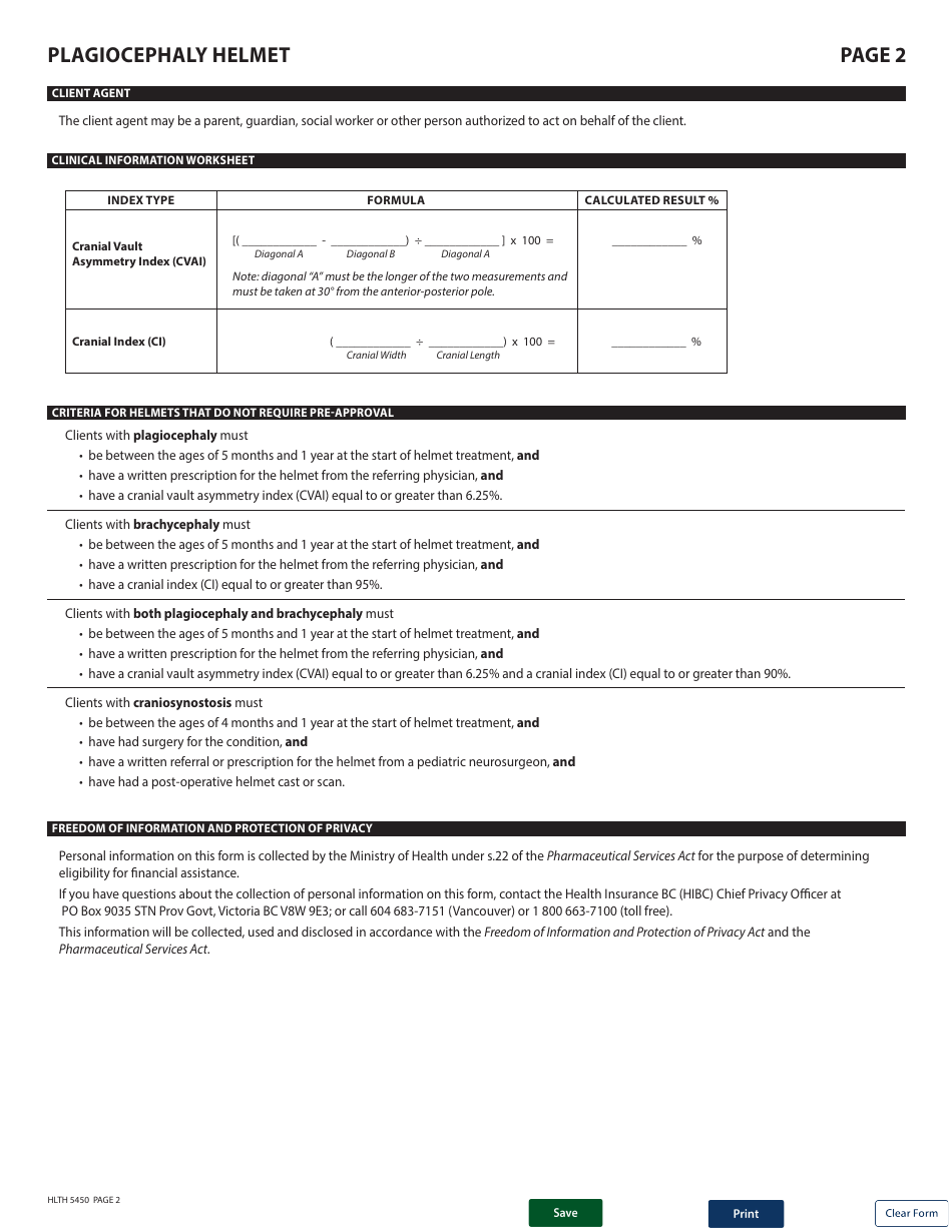 Form HLTH5450 Pharmacare Orthotic Benefits Plagiocephaly Helmet - British Columbia, Canada, Page 2