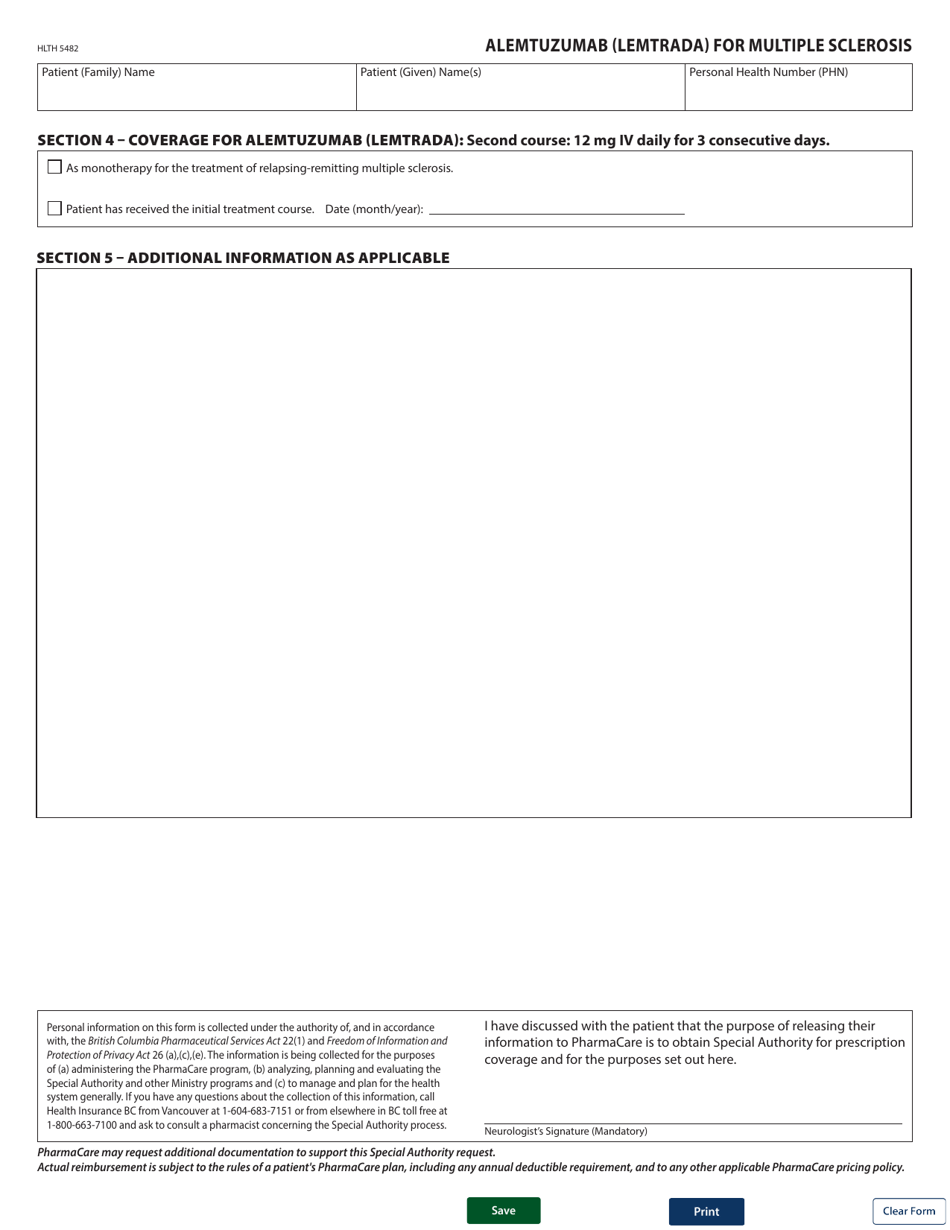 Form HLTH5482 Download Fillable PDF or Fill Online Pharmacare Special