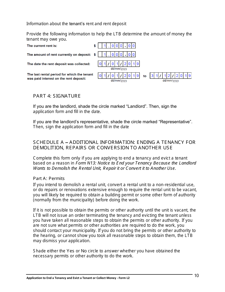 Instructions for Form L2 Application to End a Tenancy and Evict a Tenant or Collect Money - Ontario, Canada, Page 11