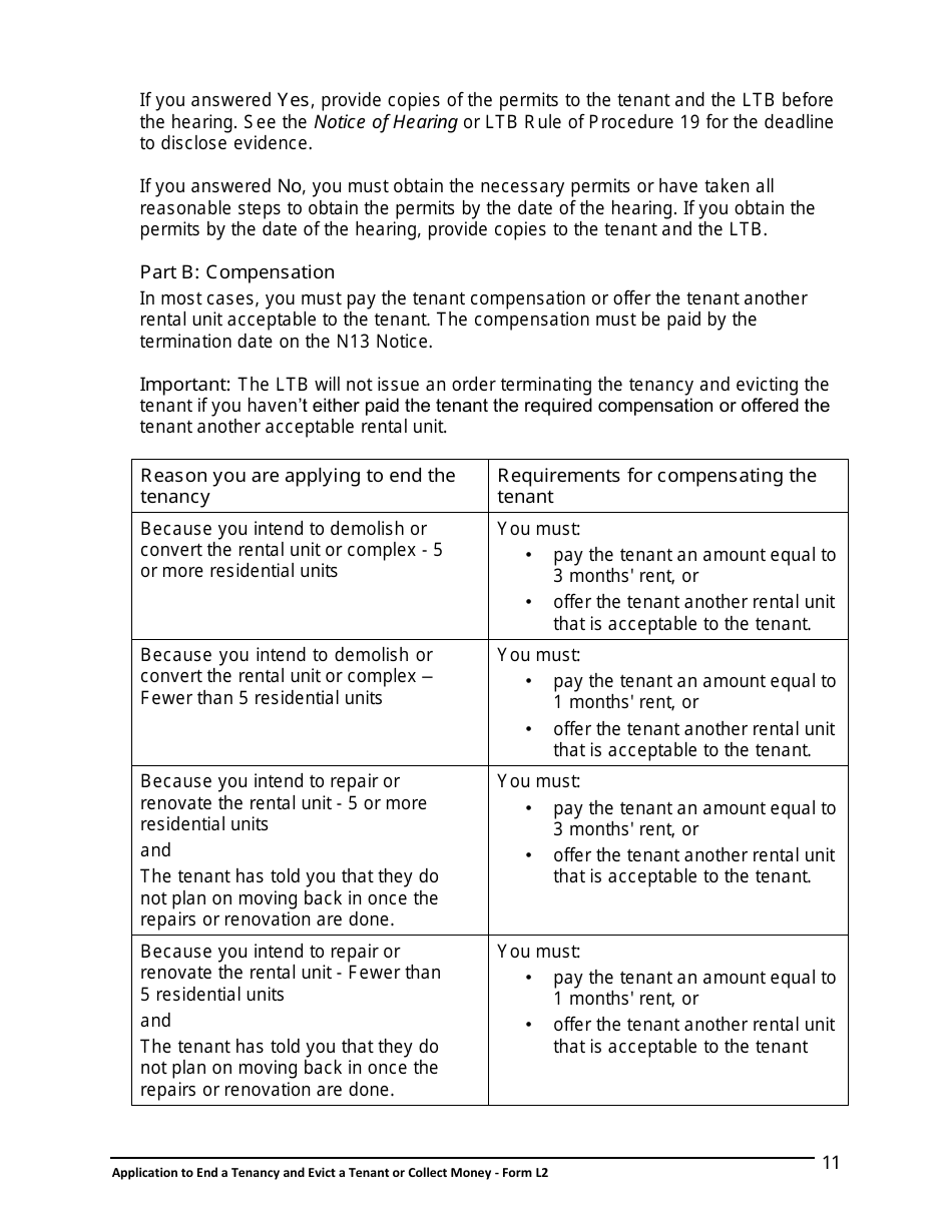 Instructions for Form L2 Application to End a Tenancy and Evict a Tenant or Collect Money - Ontario, Canada, Page 12