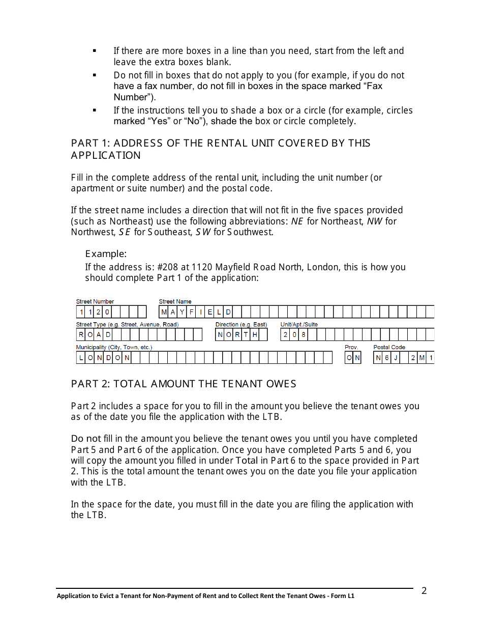 Instructions for Form L1 Application to Evict a Tenant for Non-payment of Rent and to Collect Rent the Tenant Owes - Ontario, Canada, Page 3
