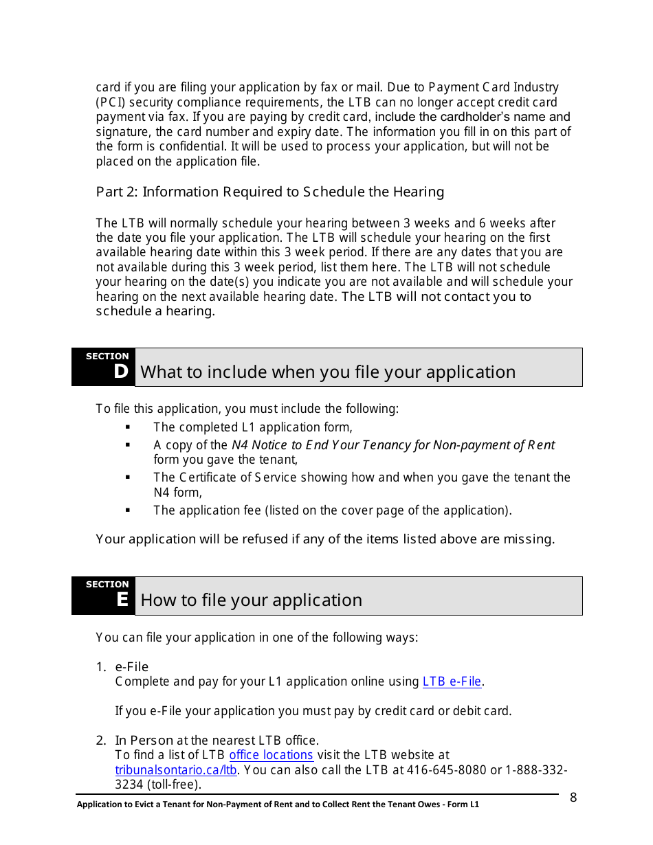 Instructions for Form L1 Application to Evict a Tenant for Non-payment of Rent and to Collect Rent the Tenant Owes - Ontario, Canada, Page 9