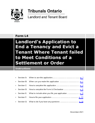 Document preview: Instructions for Form L4 Landlord's Application to End a Tenancy and Evict a Tenant Where Tenant Failed to Meet Conditions of a Settlement or Order - Ontario, Canada
