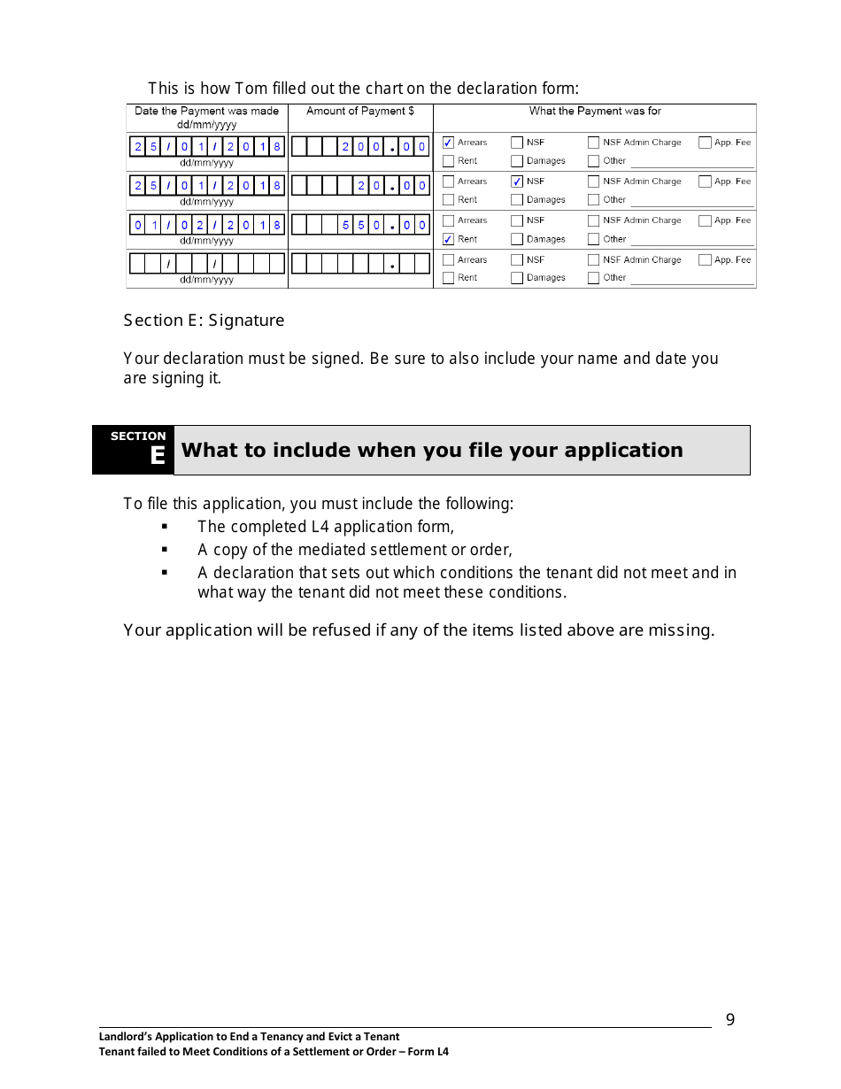 Instructions for Form L4 Landlords Application to End a Tenancy and Evict a Tenant Where Tenant Failed to Meet Conditions of a Settlement or Order - Ontario, Canada, Page 10