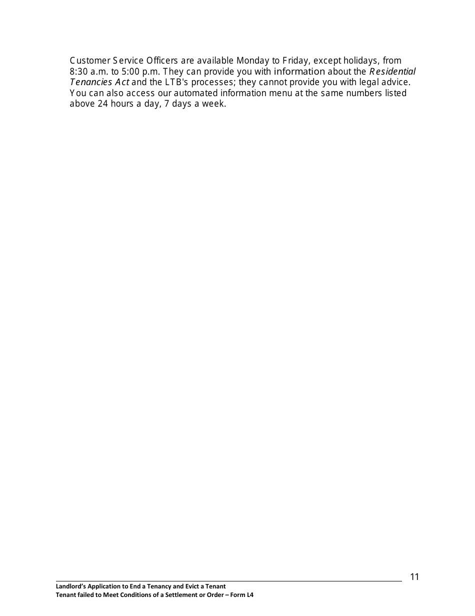 Instructions for Form L4 Landlords Application to End a Tenancy and Evict a Tenant Where Tenant Failed to Meet Conditions of a Settlement or Order - Ontario, Canada, Page 12