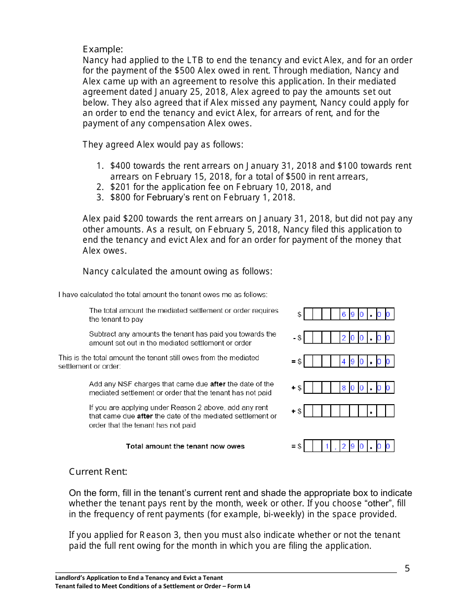 Instructions for Form L4 Landlords Application to End a Tenancy and Evict a Tenant Where Tenant Failed to Meet Conditions of a Settlement or Order - Ontario, Canada, Page 6