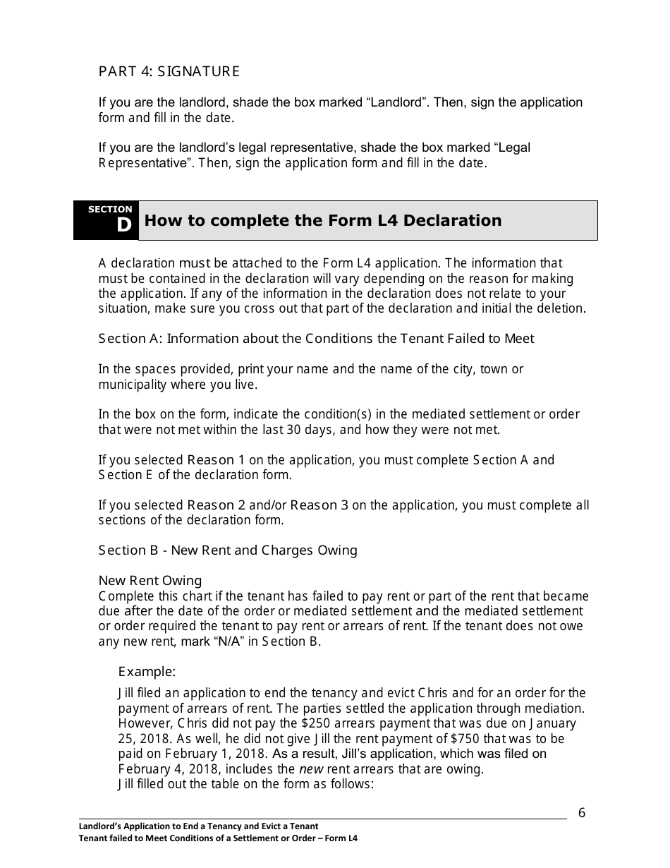 Instructions for Form L4 Landlords Application to End a Tenancy and Evict a Tenant Where Tenant Failed to Meet Conditions of a Settlement or Order - Ontario, Canada, Page 7