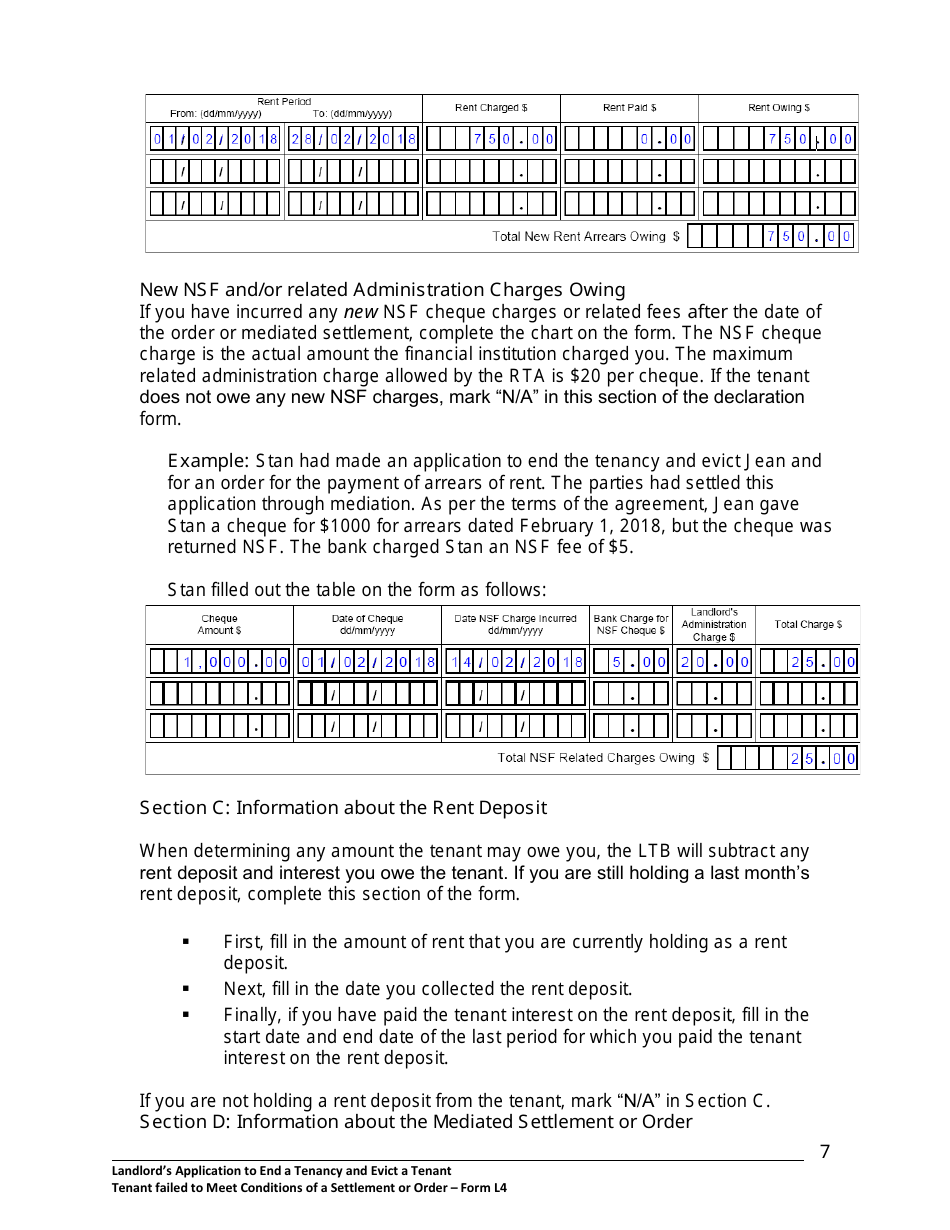 Instructions for Form L4 Landlords Application to End a Tenancy and Evict a Tenant Where Tenant Failed to Meet Conditions of a Settlement or Order - Ontario, Canada, Page 8