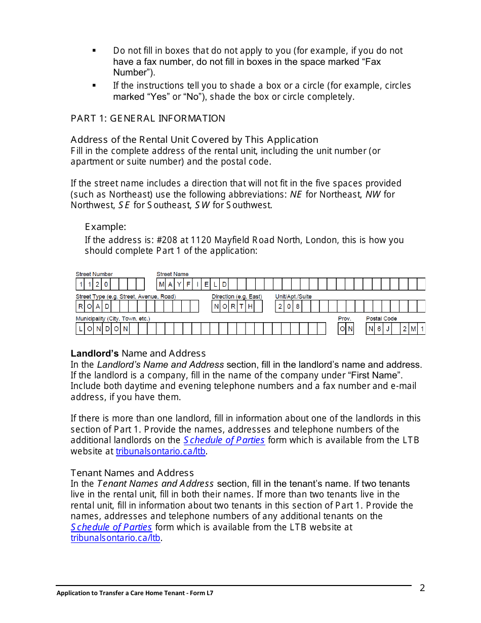 Instructions for Form L7 Application to Transfer a Care Home Tenant - Ontario, Canada, Page 3