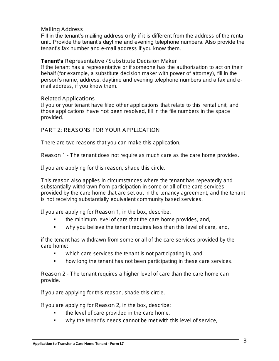 Instructions for Form L7 Application to Transfer a Care Home Tenant - Ontario, Canada, Page 4