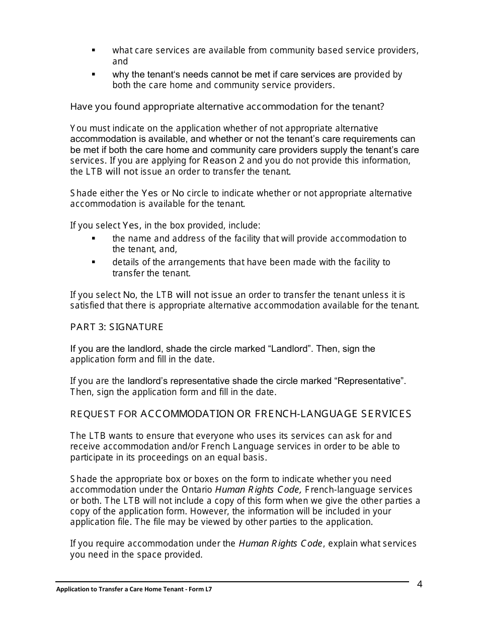 Instructions for Form L7 Application to Transfer a Care Home Tenant - Ontario, Canada, Page 5