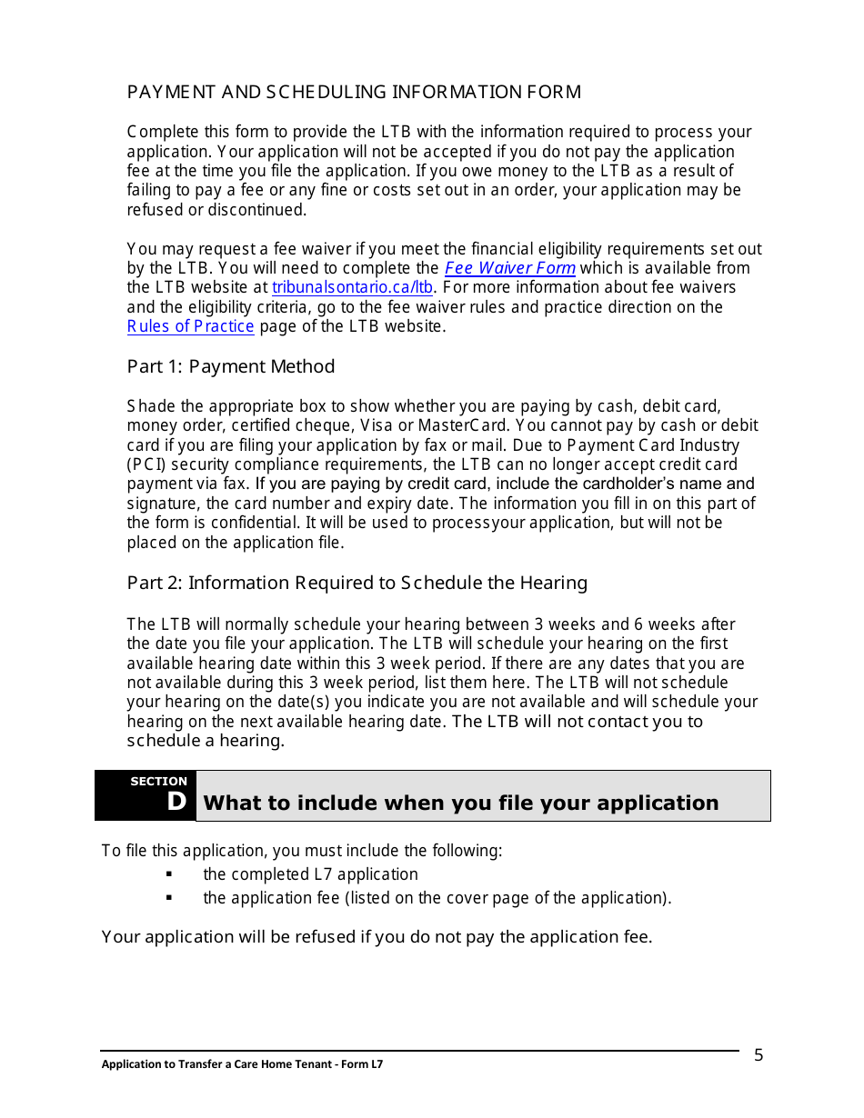 Instructions for Form L7 Application to Transfer a Care Home Tenant - Ontario, Canada, Page 6