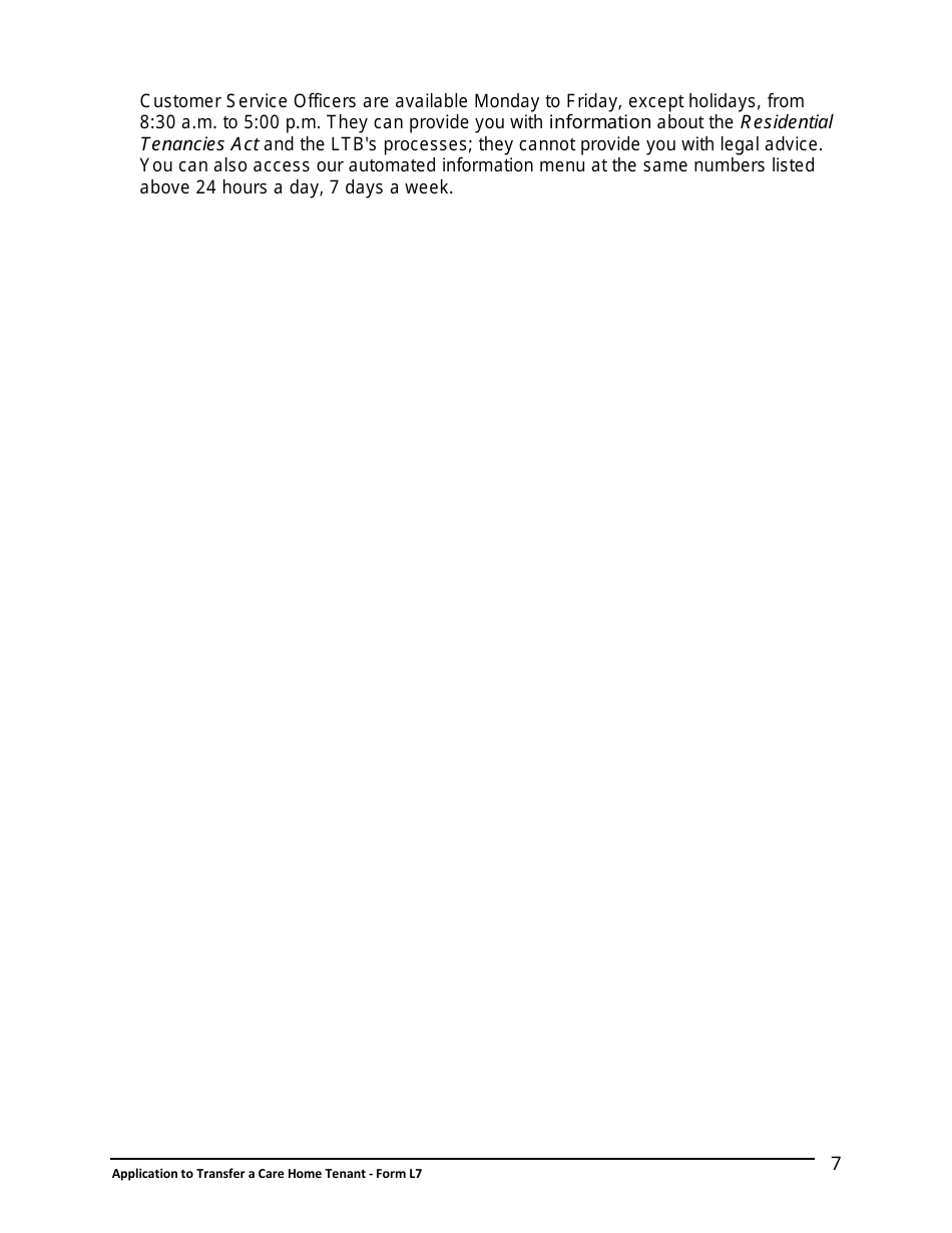 Instructions for Form L7 Application to Transfer a Care Home Tenant - Ontario, Canada, Page 8