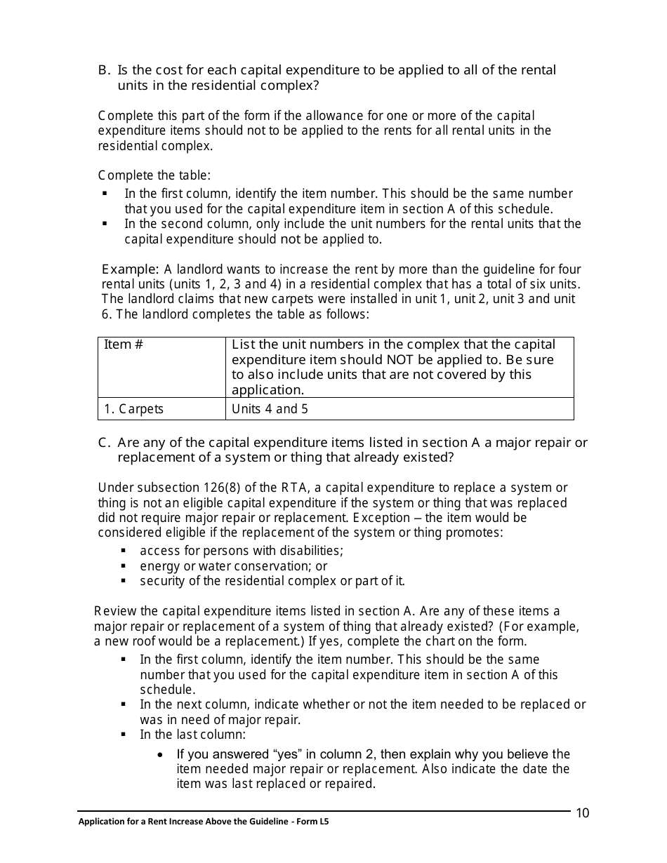 Instructions for Form L5 Application for a Rent Increase Above the Guideline Order - Ontario, Canada, Page 11