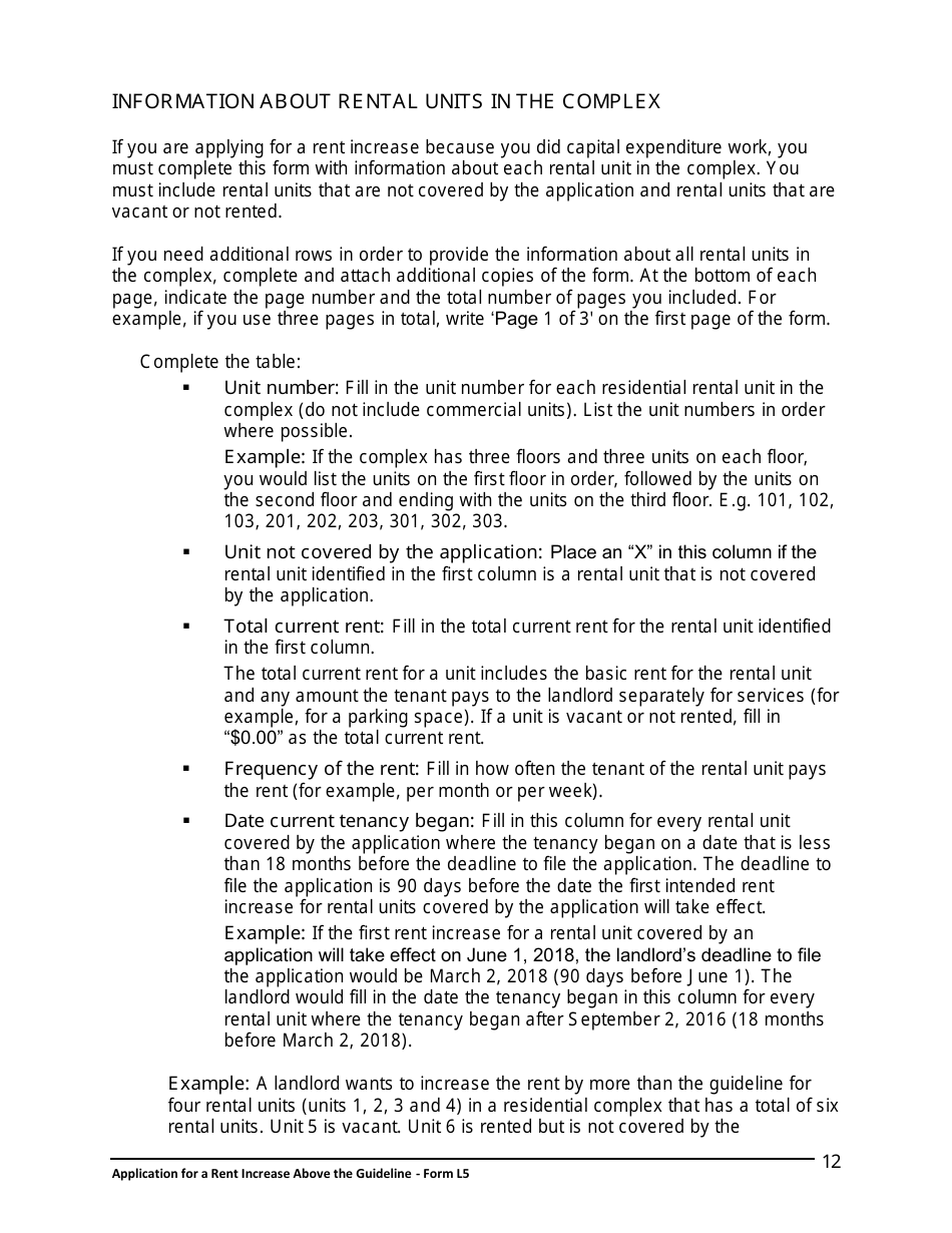 Instructions for Form L5 Application for a Rent Increase Above the Guideline Order - Ontario, Canada, Page 13