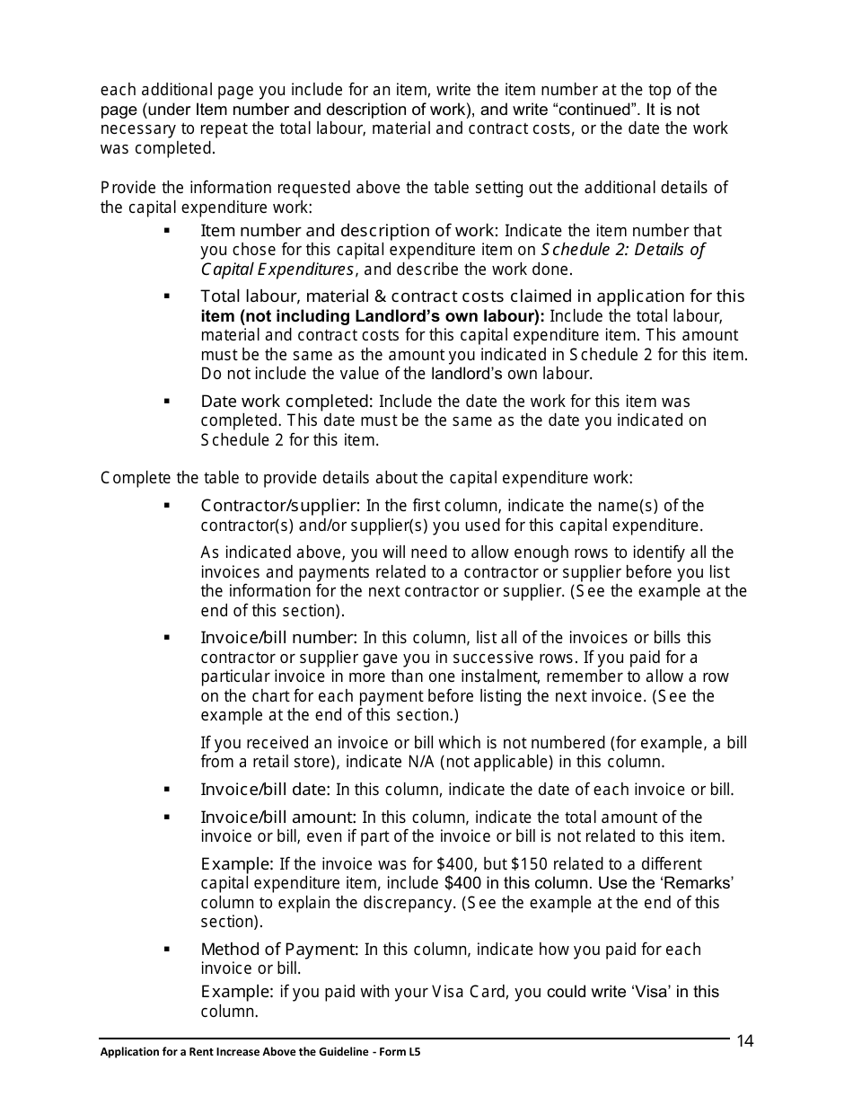 Instructions for Form L5 Application for a Rent Increase Above the Guideline Order - Ontario, Canada, Page 15